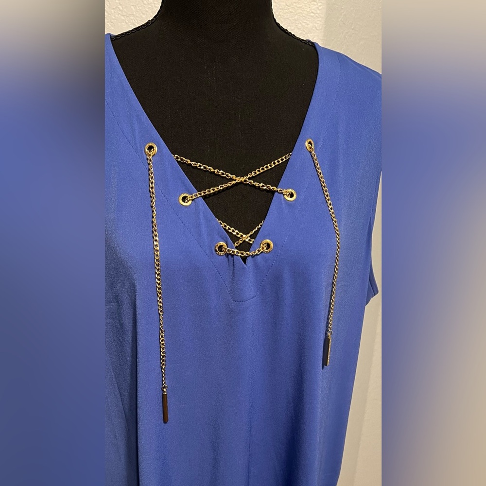 MICHAEL Michael Kors Blue Blouse with Gold Tone Chain Accents EUC - Picture 2 of 6